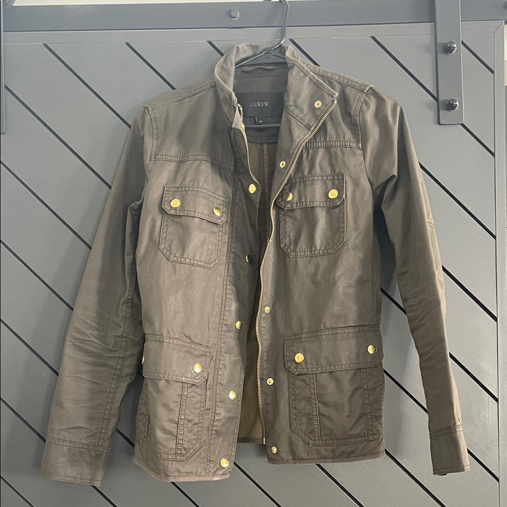 J. Crew Women's Jacket in Army Green/Brown with Gold Buttons